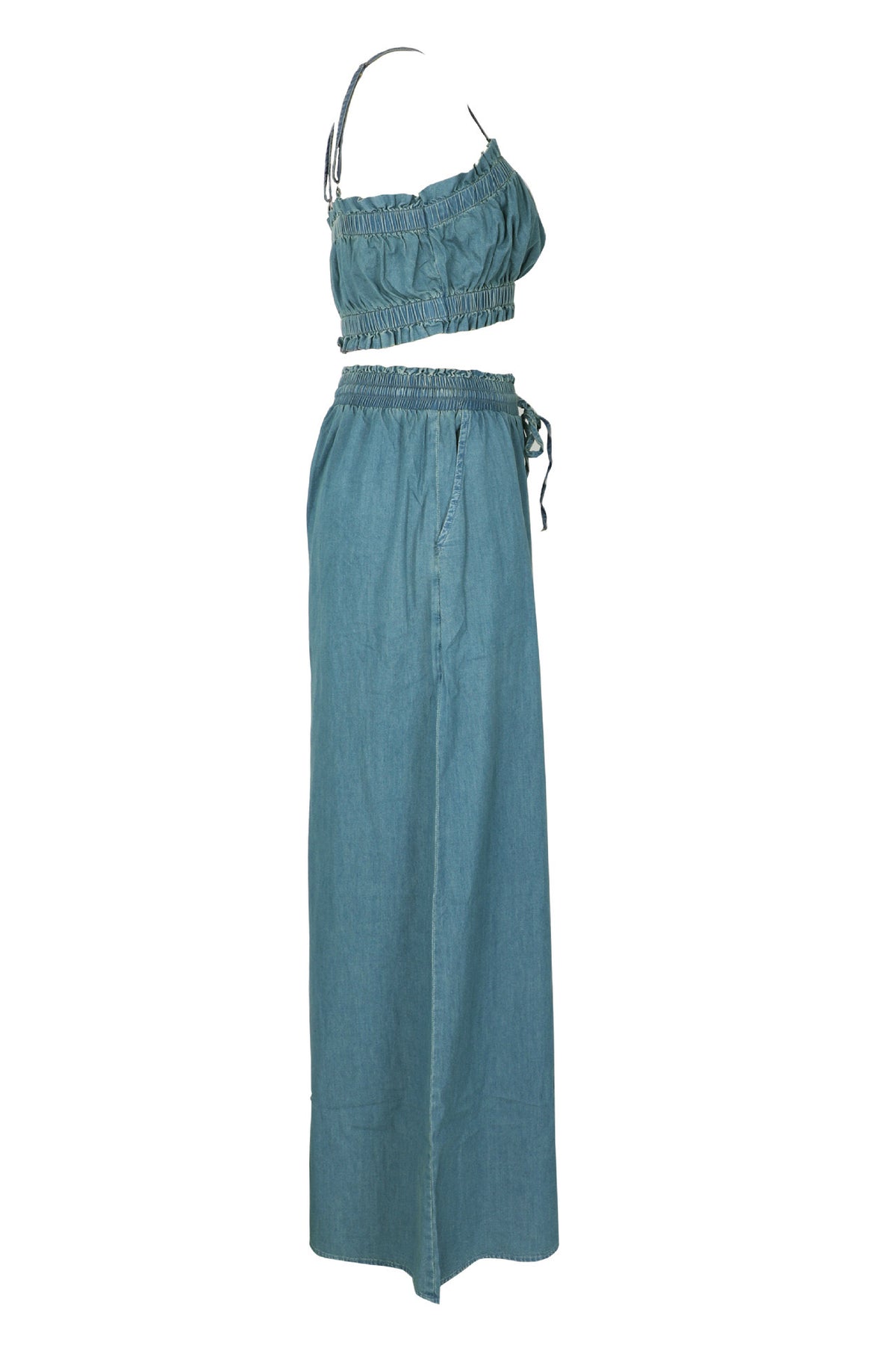 Smocked Crop Top & Wide Leg Pants Set