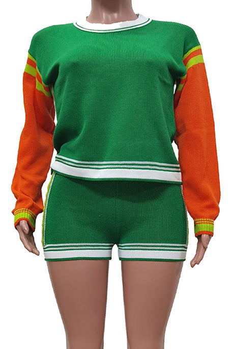 Colorblock Knit Shorts Set