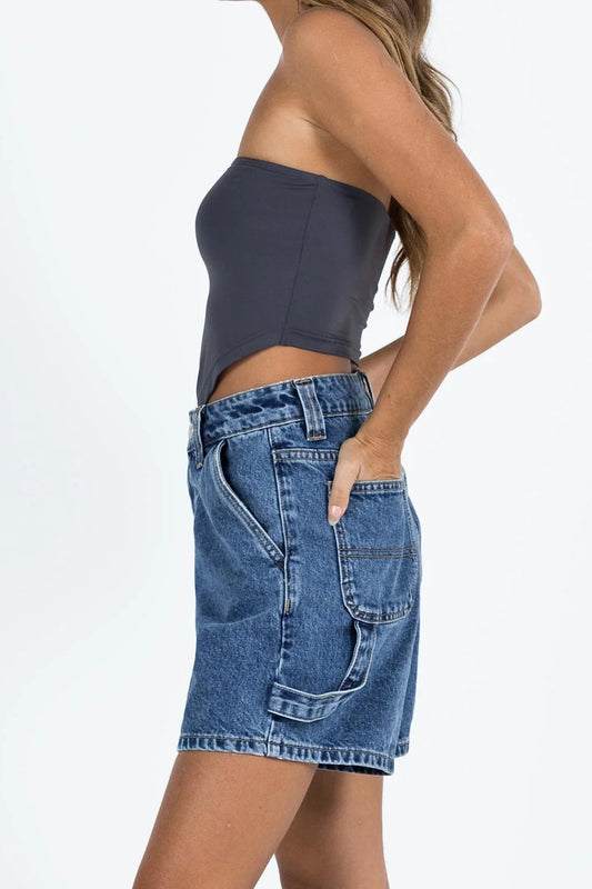 High-Waisted Relaxed Utility Denim Shorts