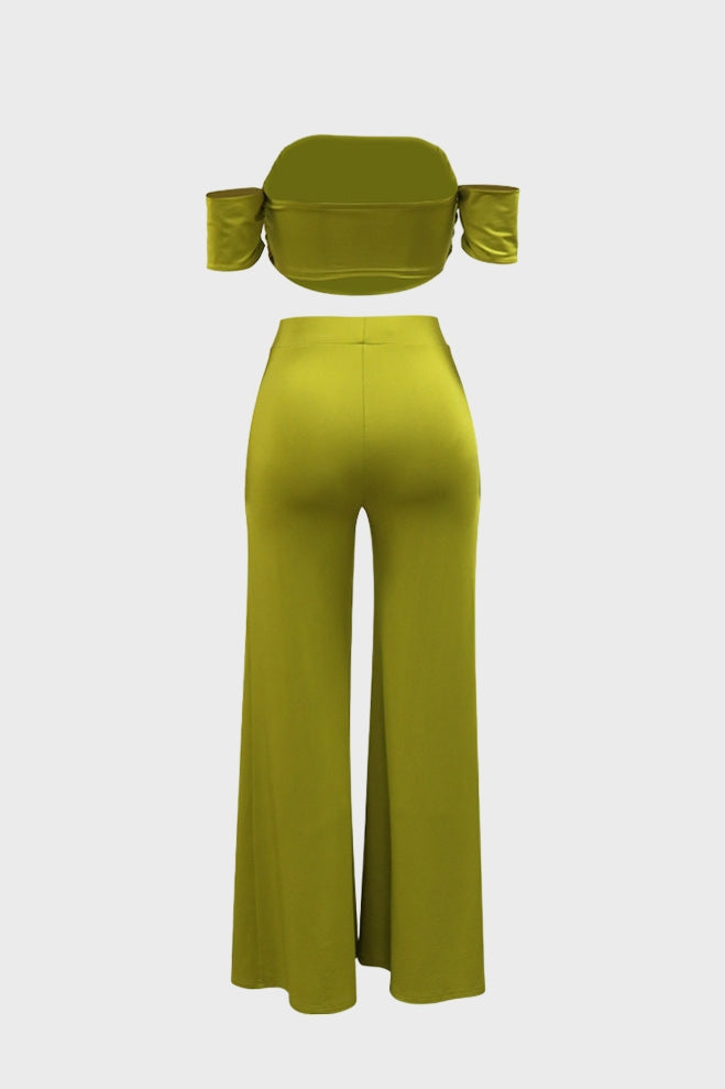 Strapless Top Slit Wide Leg Pant Sets