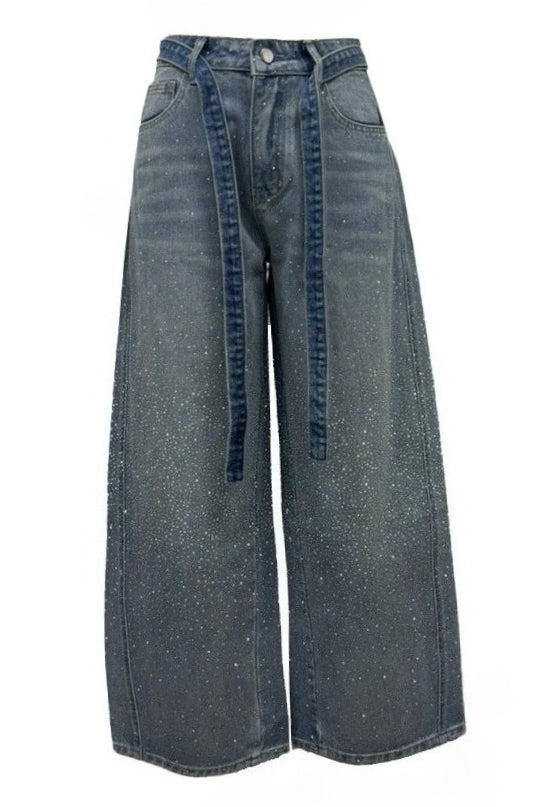 Rhinestone Sparkle Wide Leg Jeans High Waisted