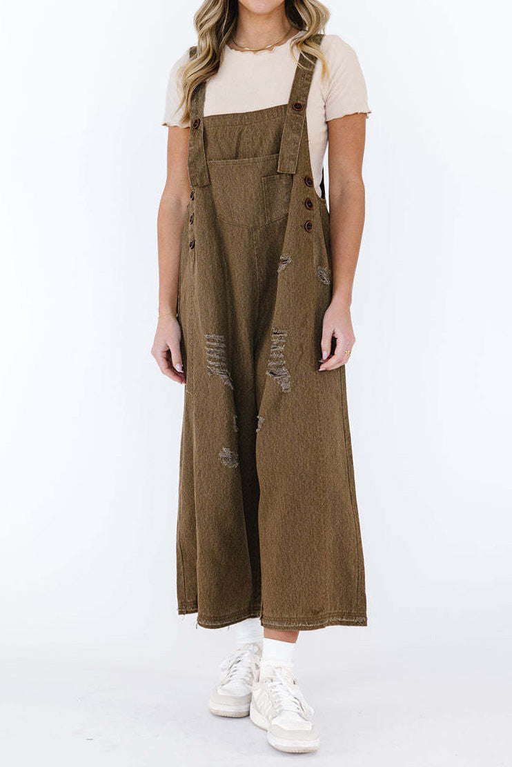 Loose Fit Distressed Denim Overalls