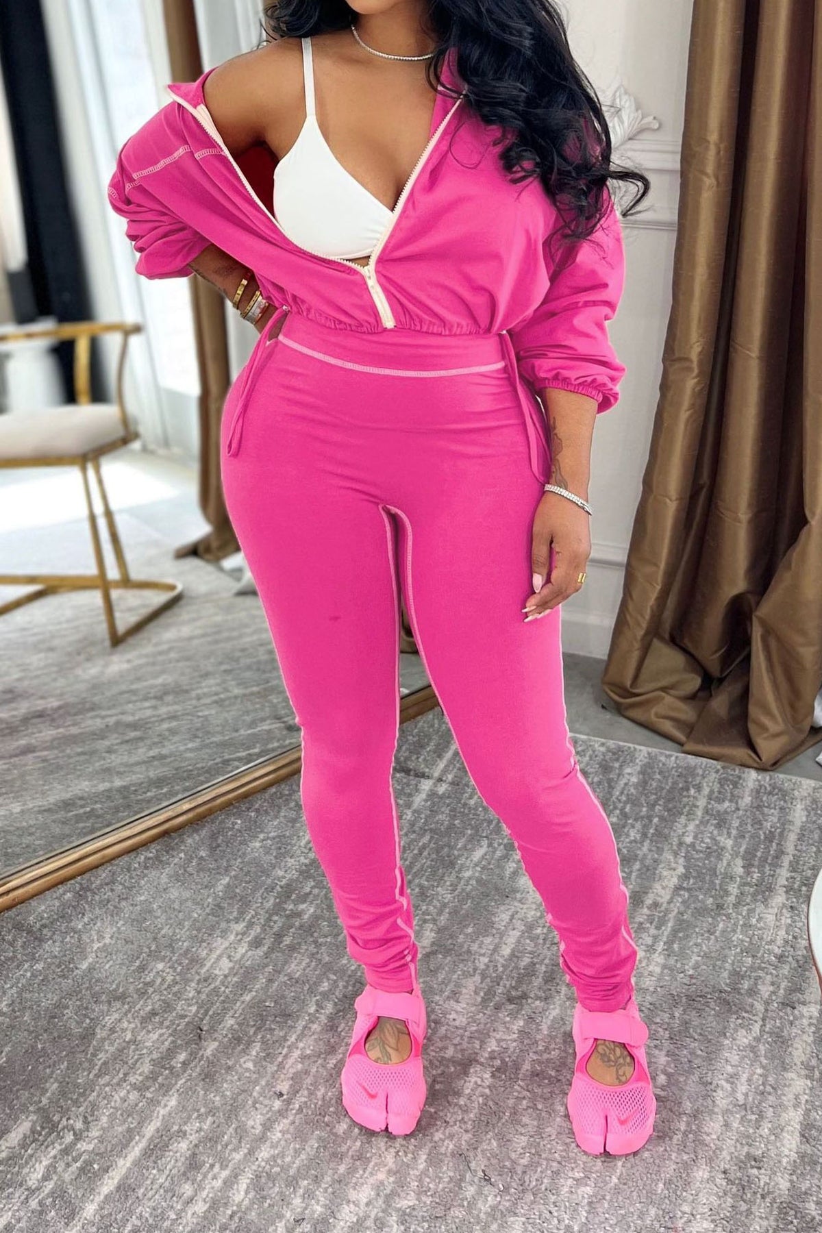Contrast Stitch Zip-Up & Legging Set