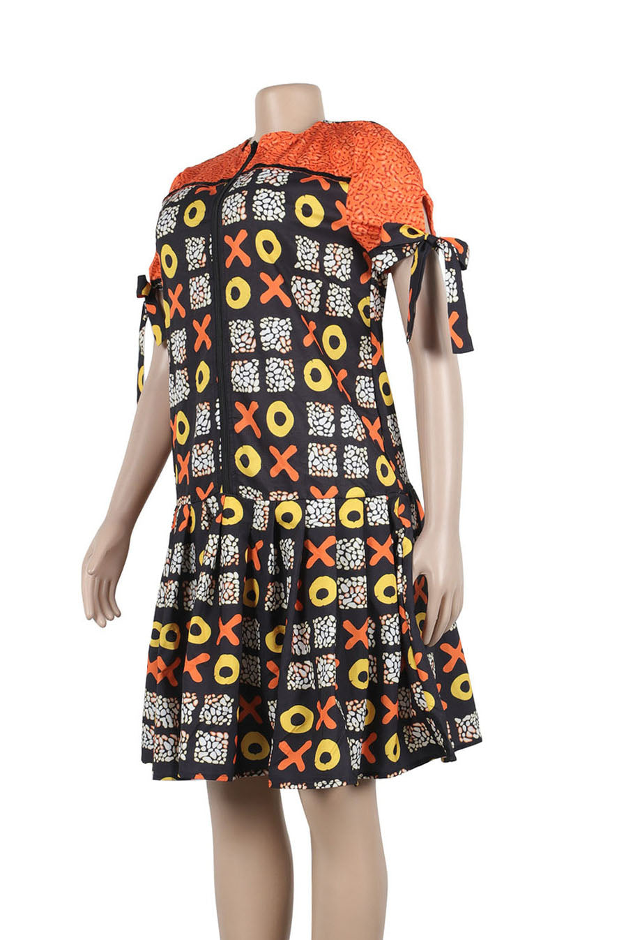 Print Strap Design Zipper O Neck Printed Dress