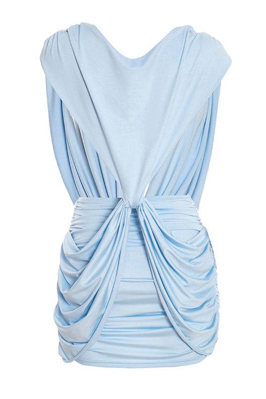 Plunging Twist Front Backless Mini Dress