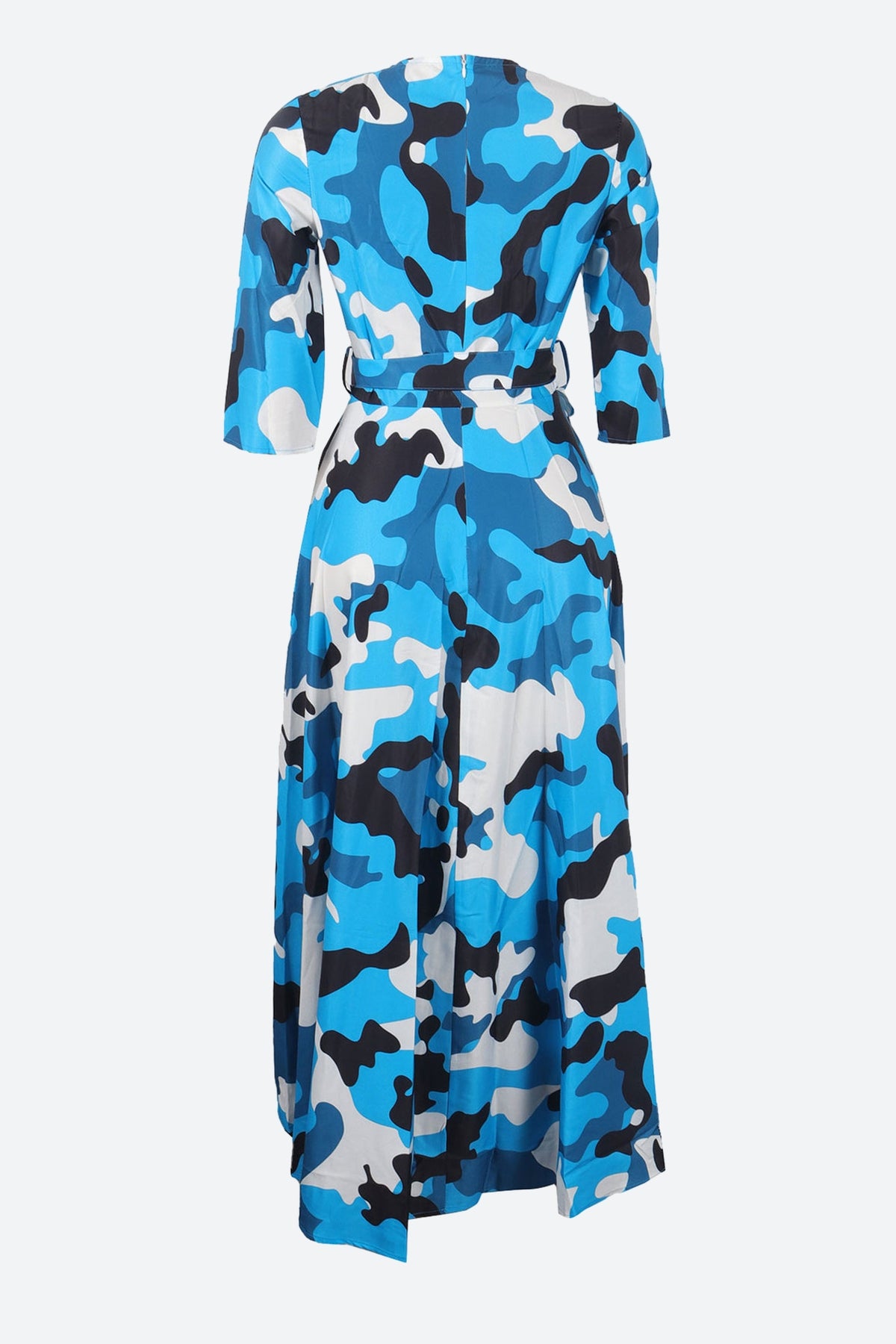 Print Crew Neck Half Sleeve Belted Dress