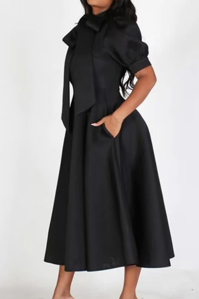 Elegant Tie-Neck Puff Sleeve A-Line Dress