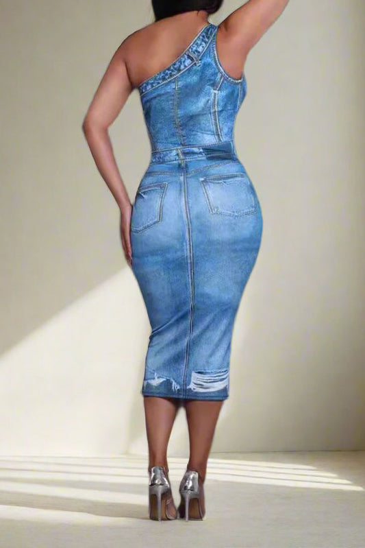 Denim Print Midi Dress