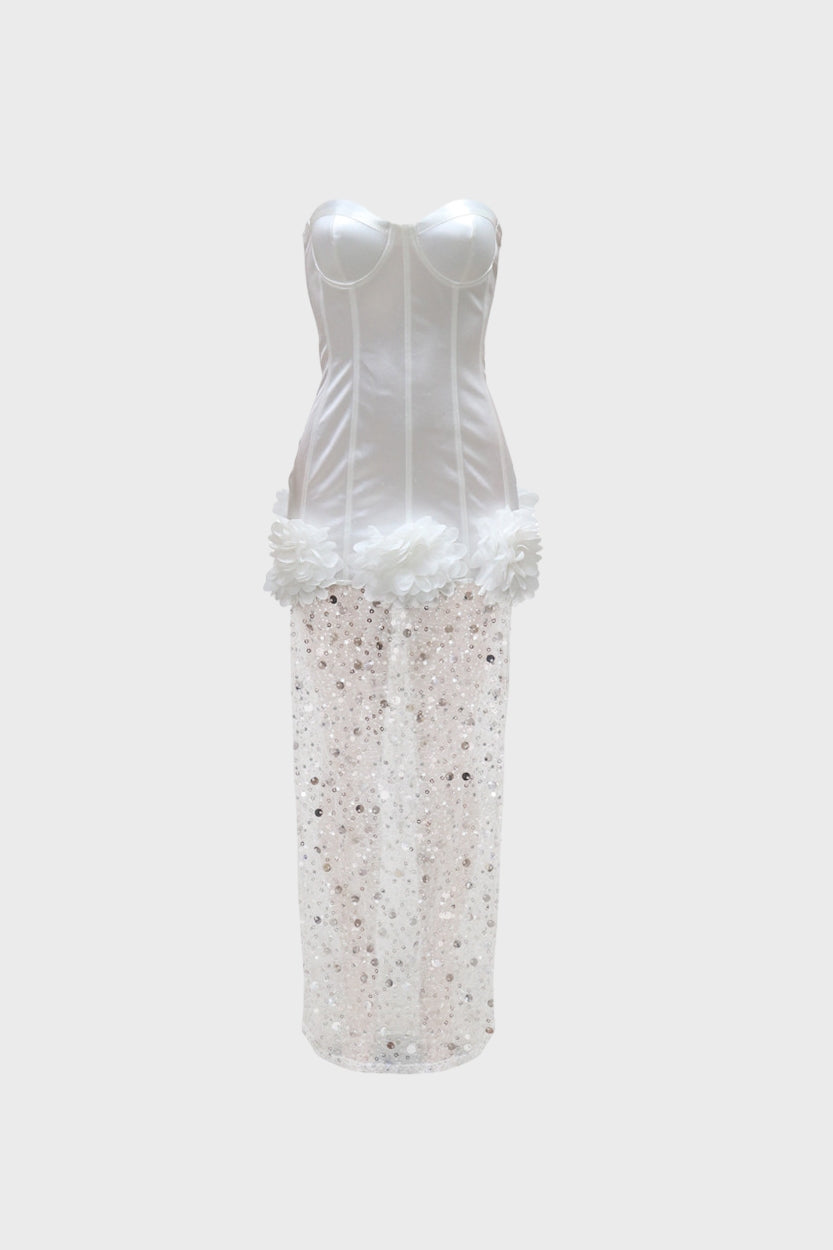 Strapless Sequin Mesh Dress