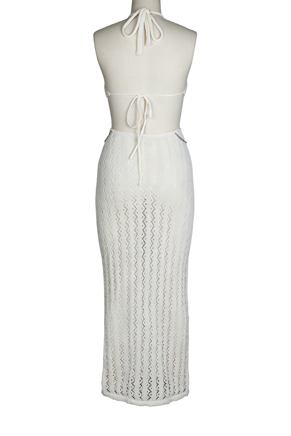 Chain-Linked Cutout Halter Crochet Maxi Dress