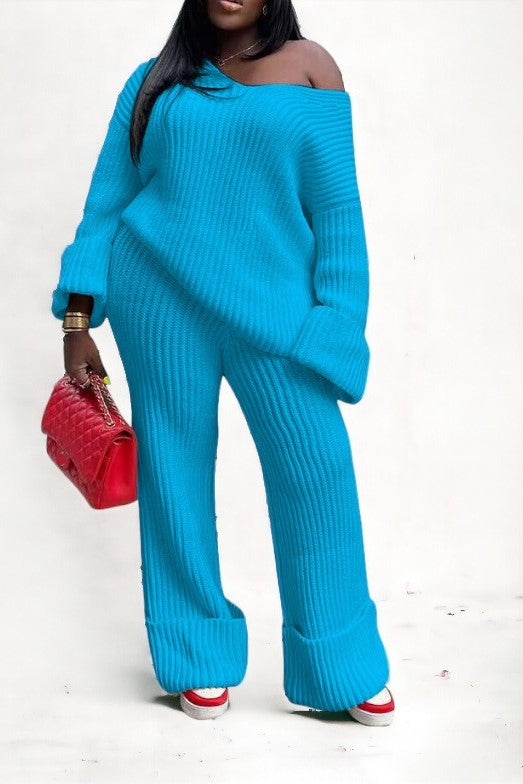 Solid Loose Knitted Two Piece Set