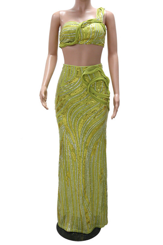 Sleeveless One-Shoulder Crop Top & Skirt Set