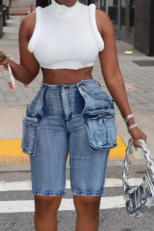 Retro Cargo Denim Shorts