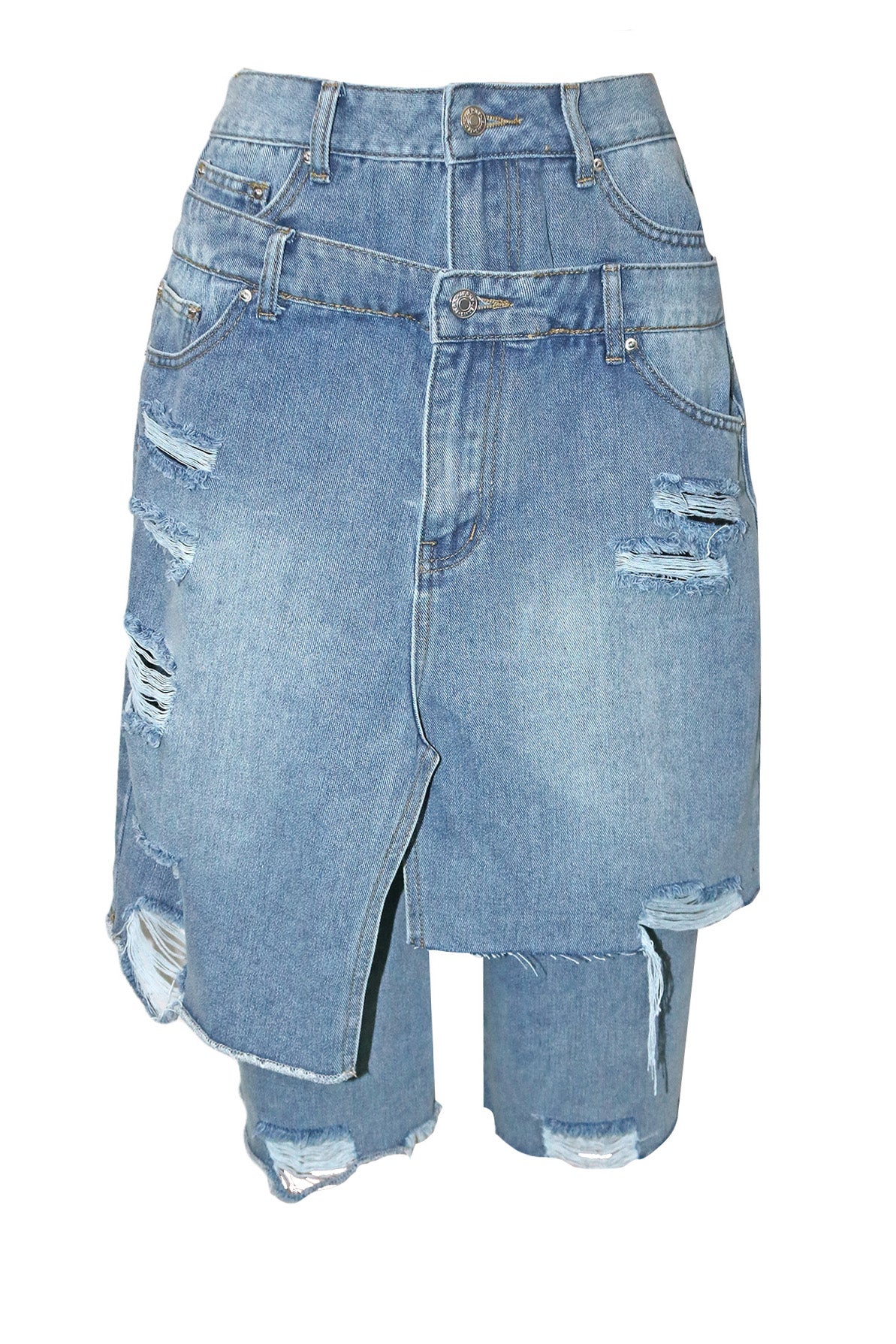 Double Denim Baggy Capri Jeans