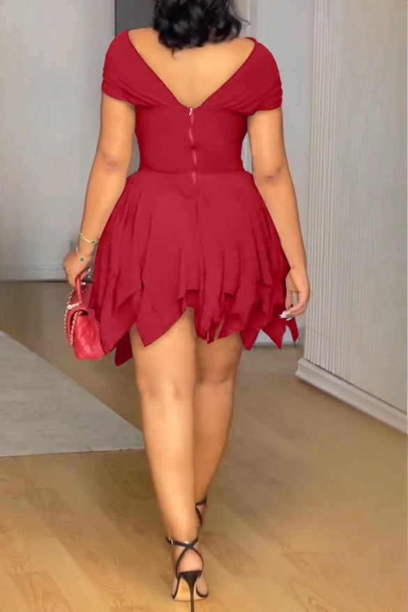 Elegant Asymmetrical Strapless Ruched Layered Dress