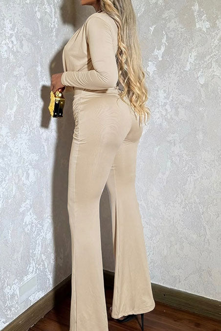 Cowl-Neck Twist-Front Wide-Leg Jumpsuit