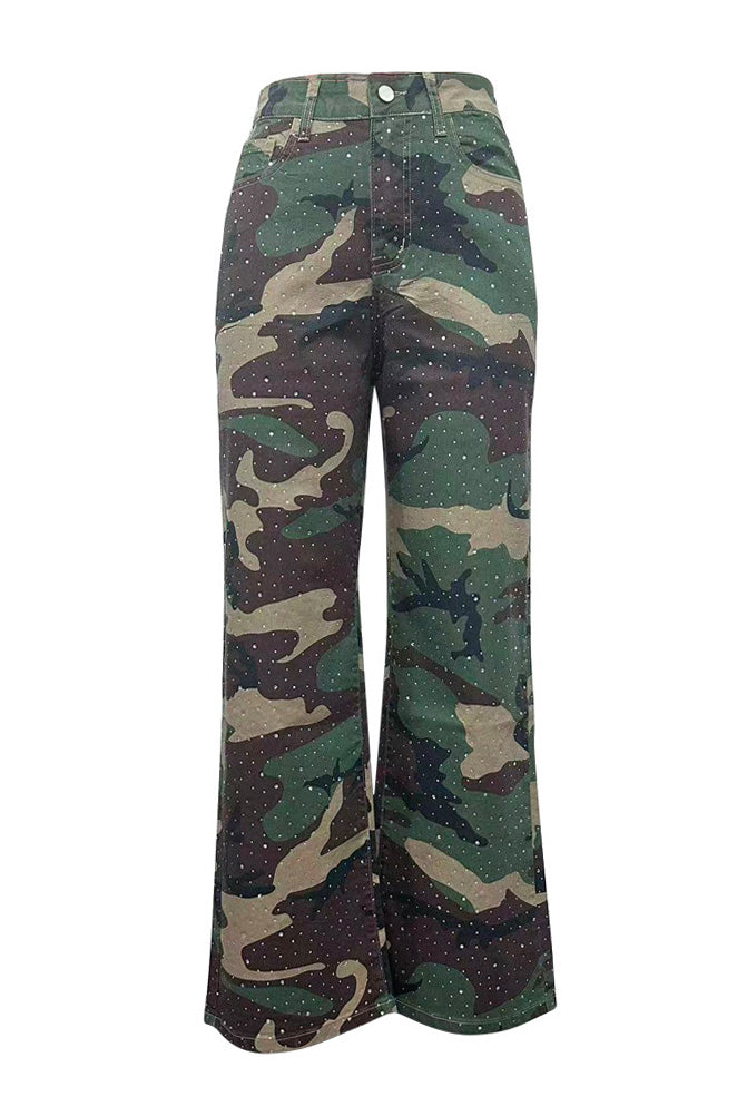 Rhinestone Camo Straight Leg Jeans