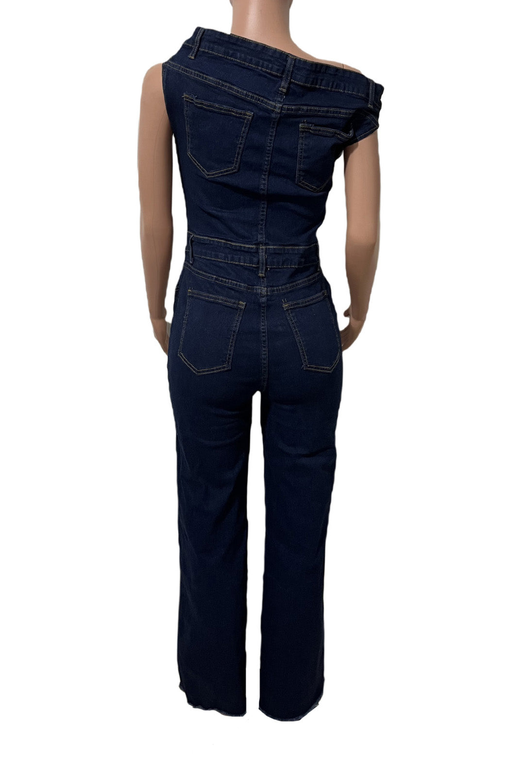 Strapless Off-Shoulder Fitted Denim Jumpsuit