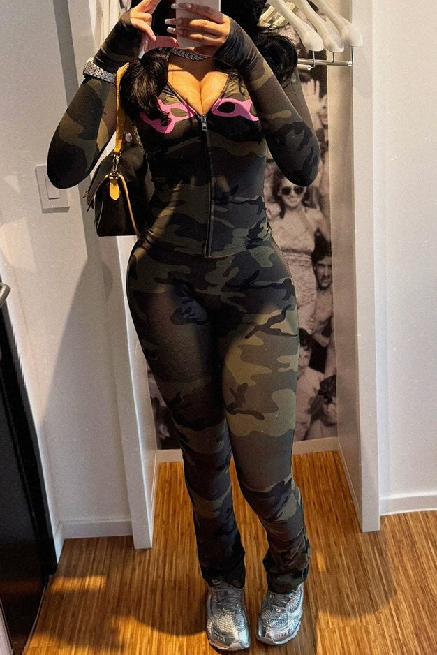 Zip Up Long Sleeve Top and Pants Set