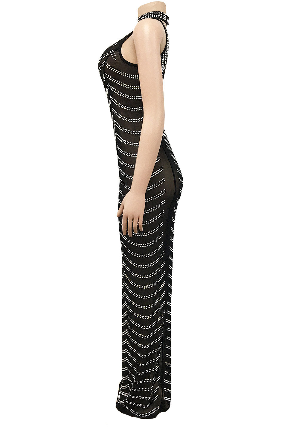 Rhinestone Halter Sheer Maxi Dress