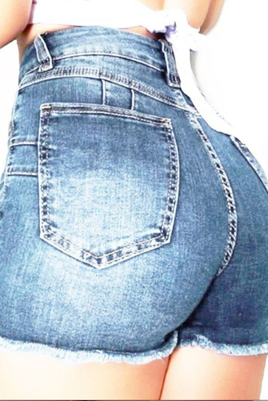 Stretch Skinny Ripped Denim Shorts