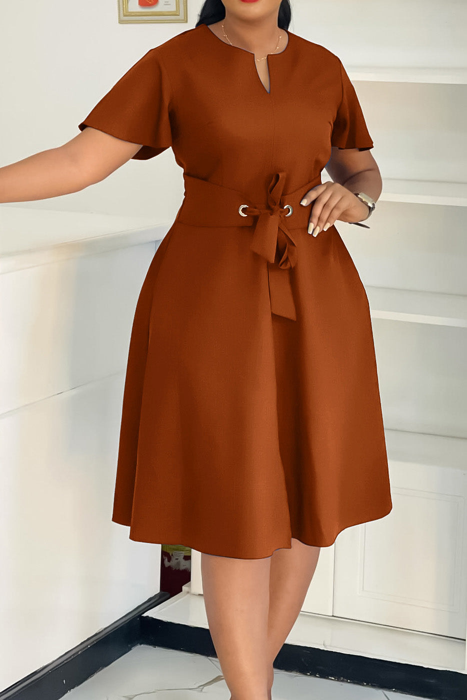 Plus Size Tie-Up Short Sleeve Dress