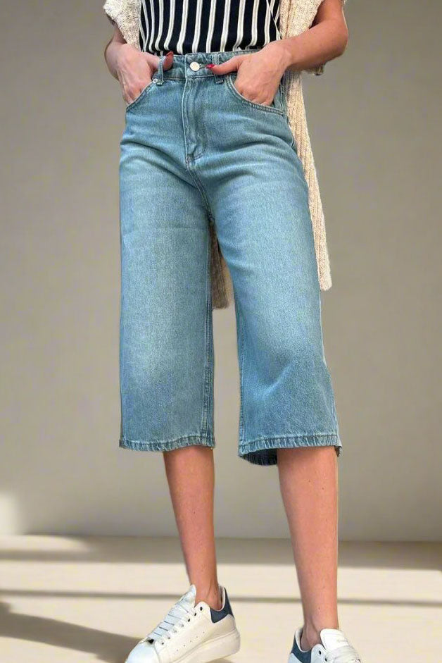 High Waist Denim Shorts with Pockets