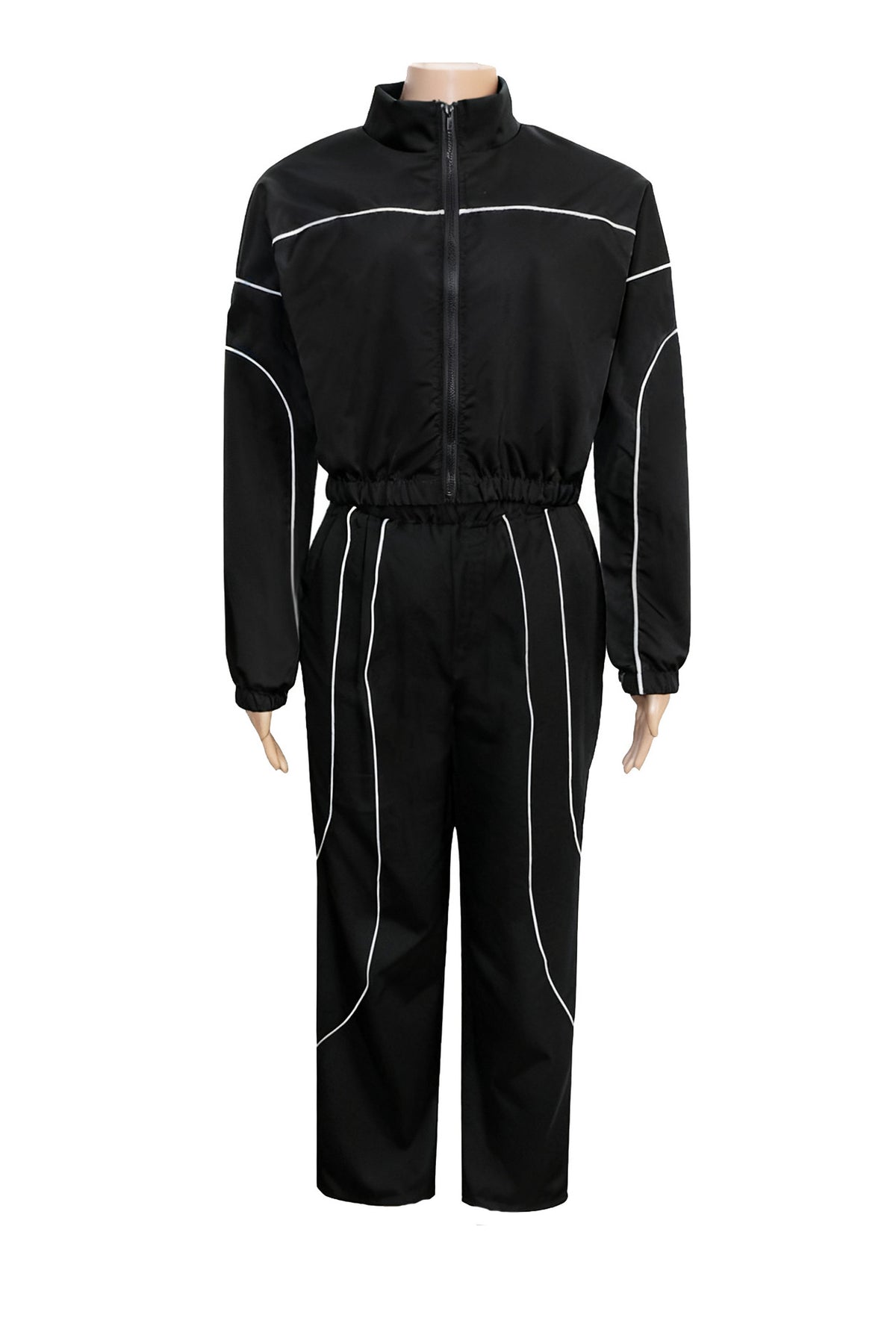 Contrast Piping Zip Pant Set