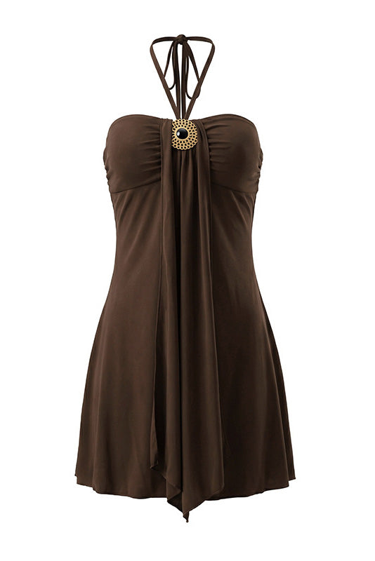 Draped Halter Hardware Mini Dress