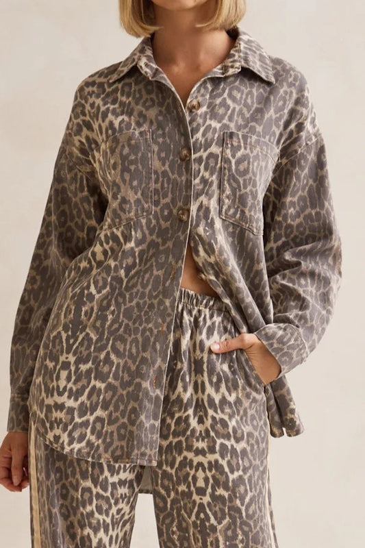 Leopard Print Short Sleeve Mini Shirt Dress