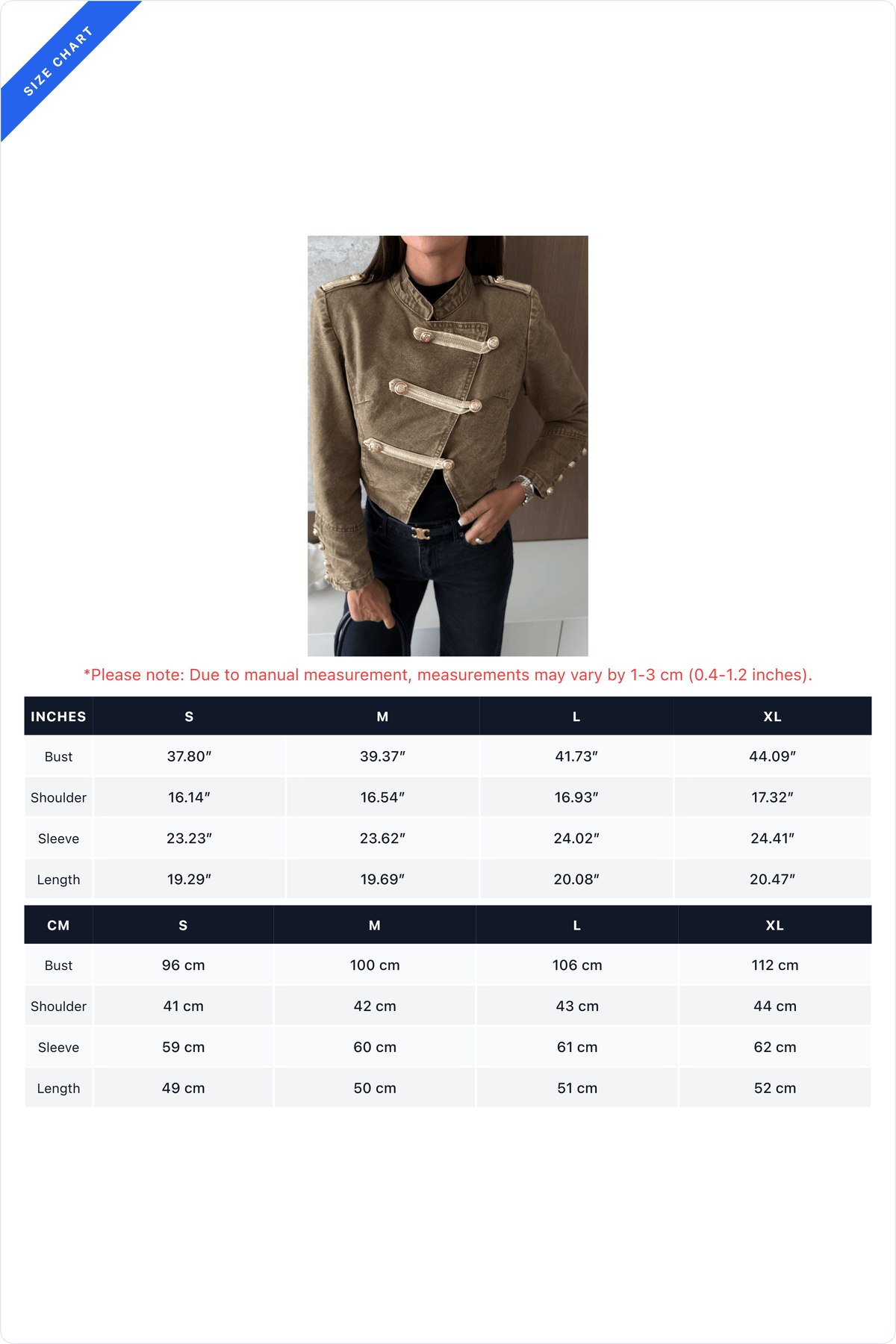 Cropped Military Jacket with Metal Button Detail