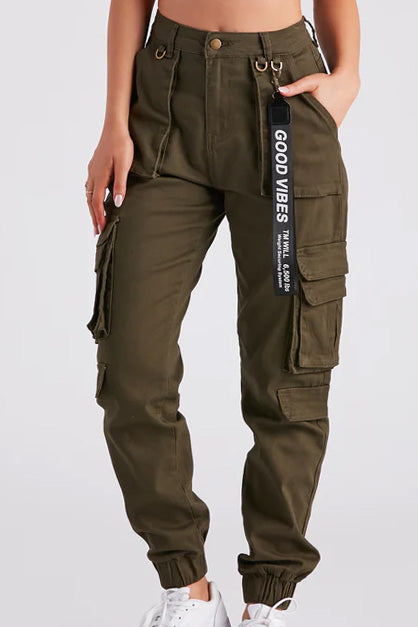 High Rise Cargo Joggers With Pockets