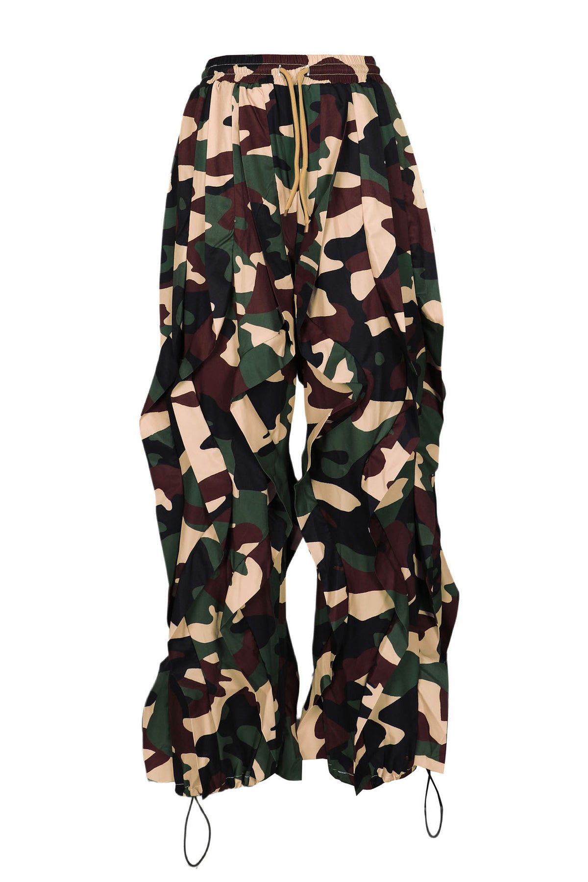 Abstract Print Cascading Draped Drawstring Pants