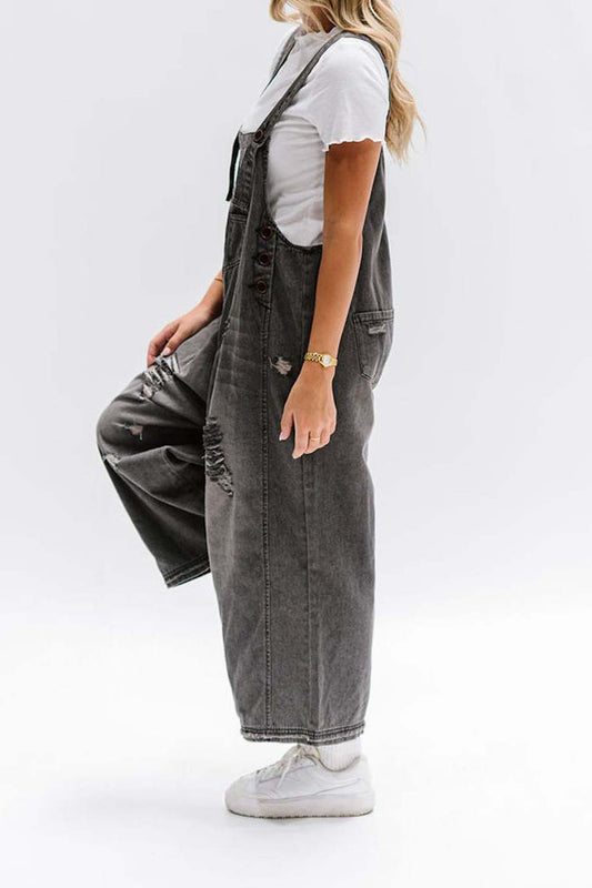 Loose Fit Distressed Denim Overalls