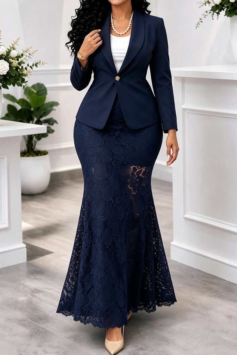 Blazer Lace Mermaid Maxi Skirt Set