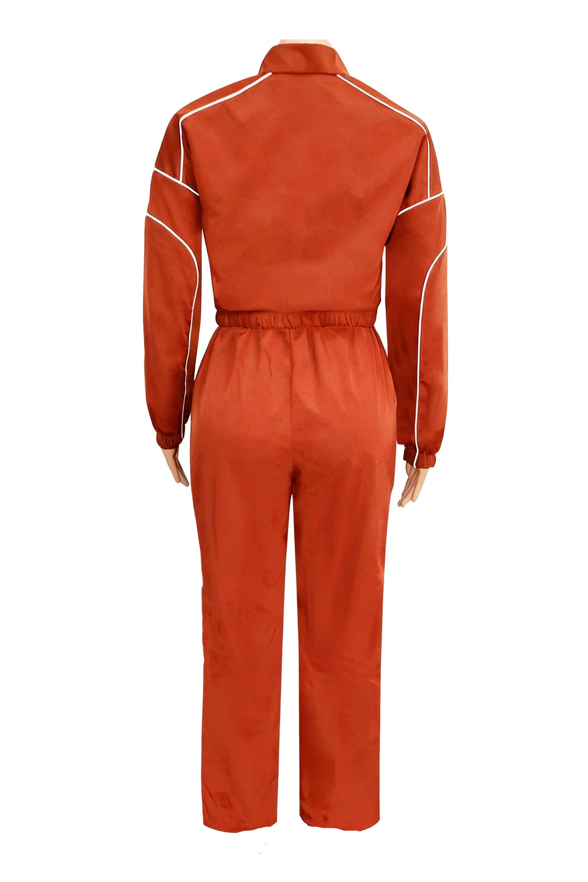 Contrast Piping Zip Pant Set