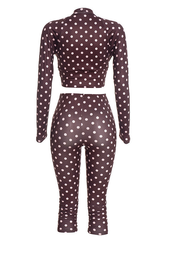 Polka Dot Cutout Top & Capri Pants Set