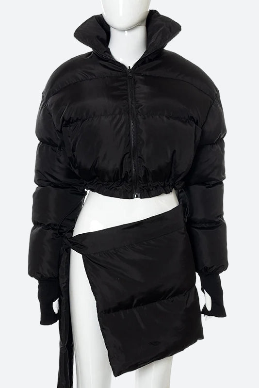 Bubble Parka Coat Mini Skirt Warm Jacket Set