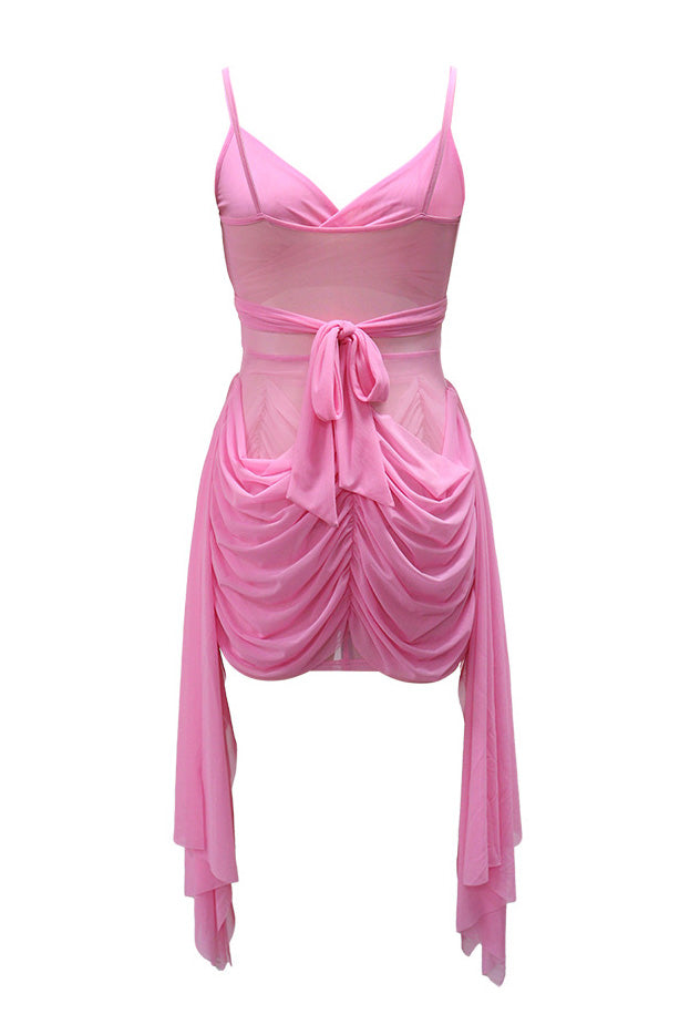Draped Mesh Cutout Mini Dress