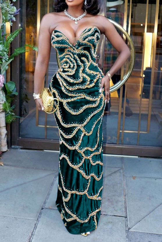 Elegant V-Neck Strapless Evening Gown