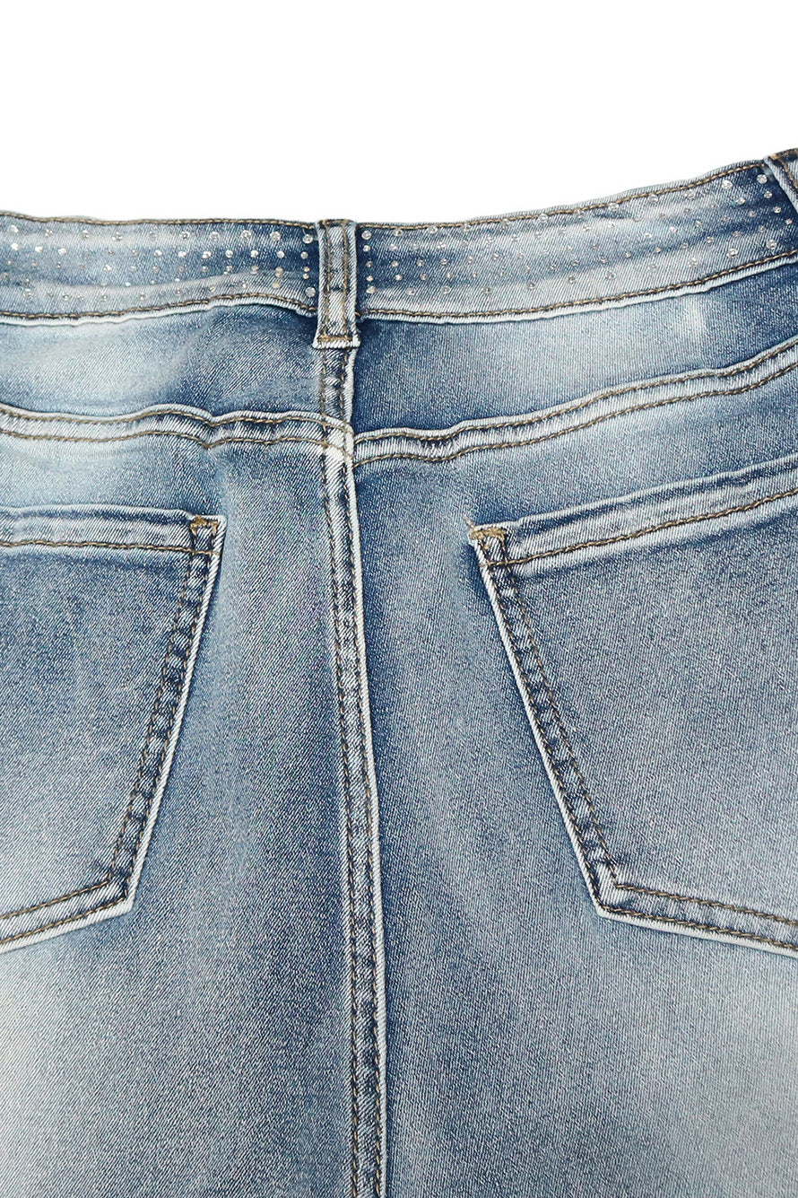 Rhinestone Straight Leg Jeans Pants