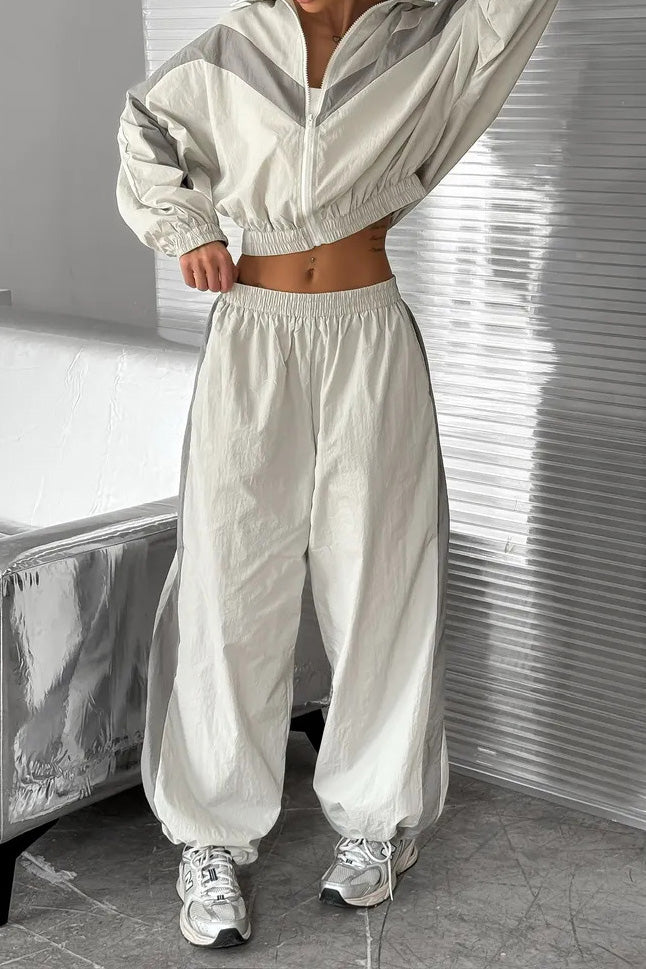 Colorblock Zip Jacket Wide Leg Pants Set