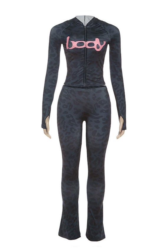 Zip Up Long Sleeve Top and Pants Set