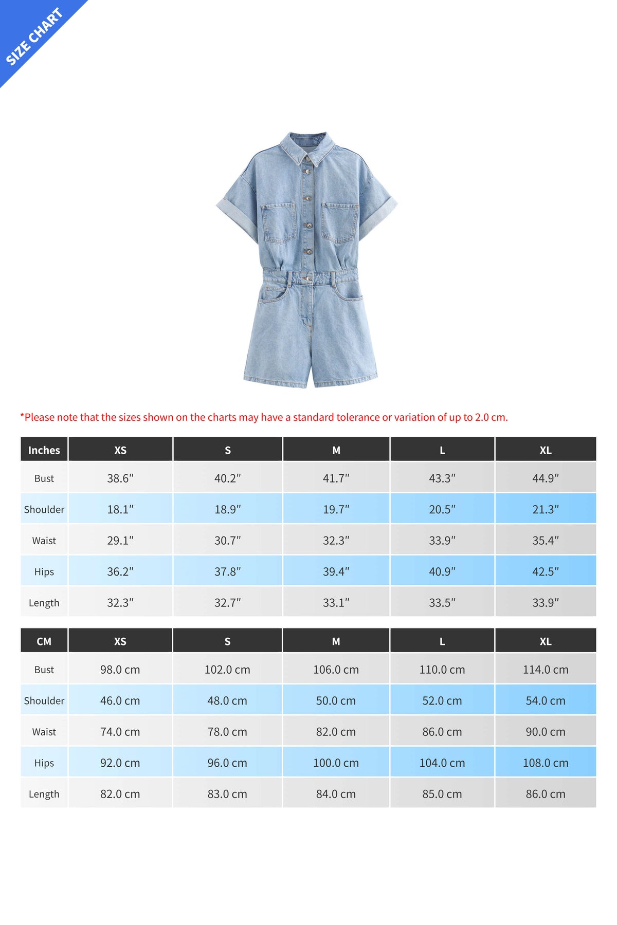 Denim Short Sleeve Romper with Pockets