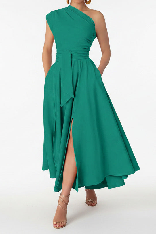 Elegant One-Shoulder A-Line Midi Dress