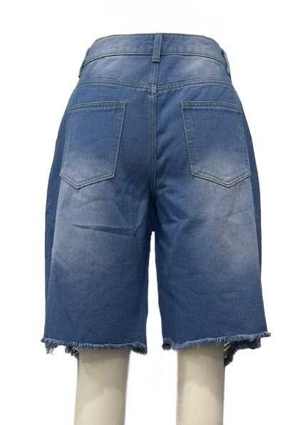 Distressed Eyelet Denim Shorts