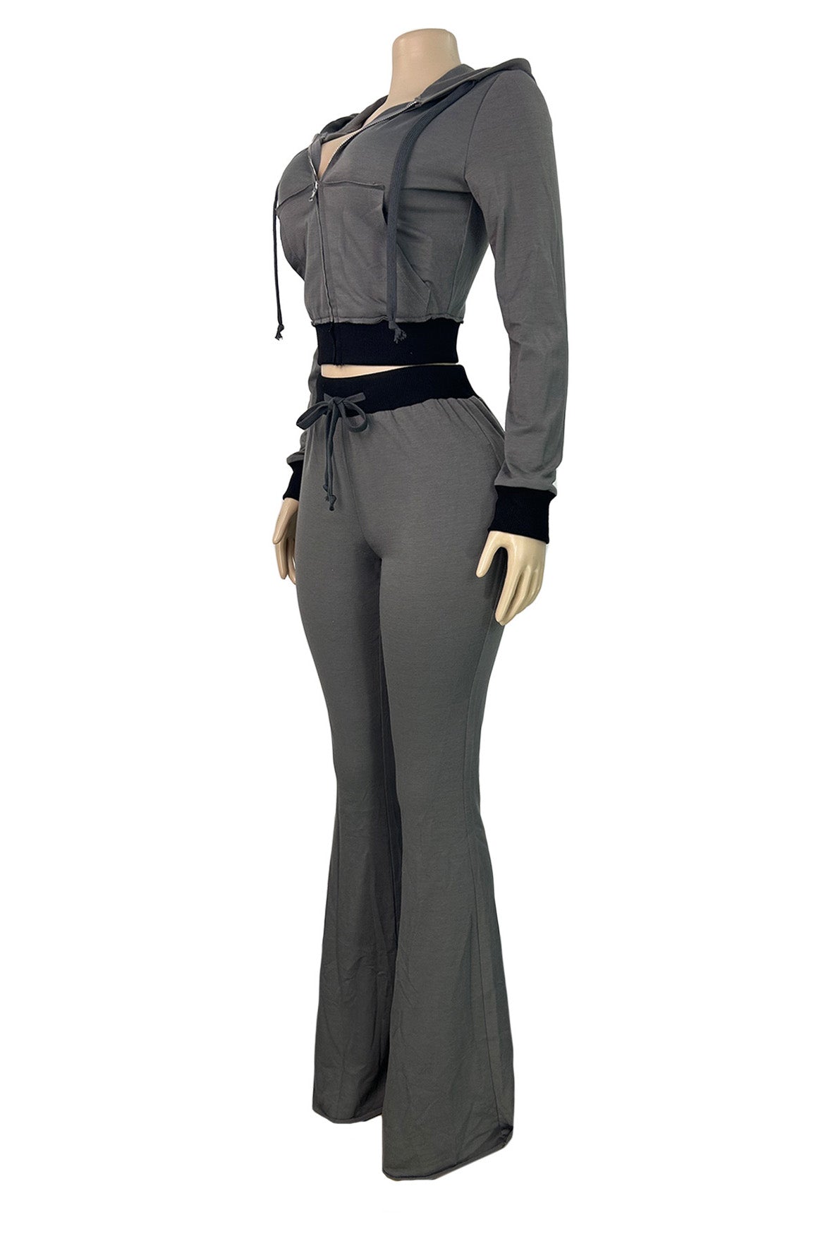 Contrast-Trim Zip Hoodie & Flare Pants Set