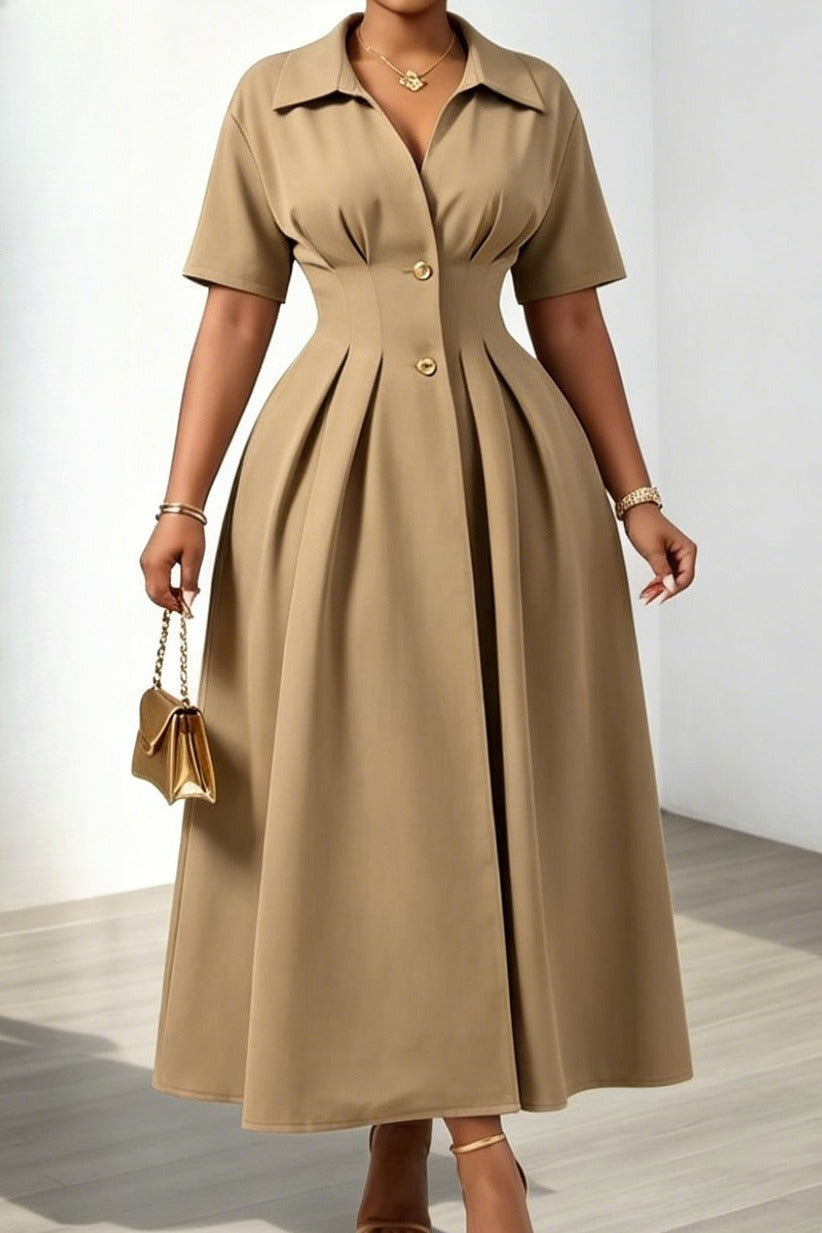 Tailored Collared Pleated A-Line Dress