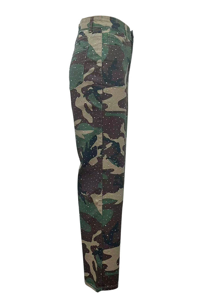 Rhinestone Camo Straight Leg Jeans