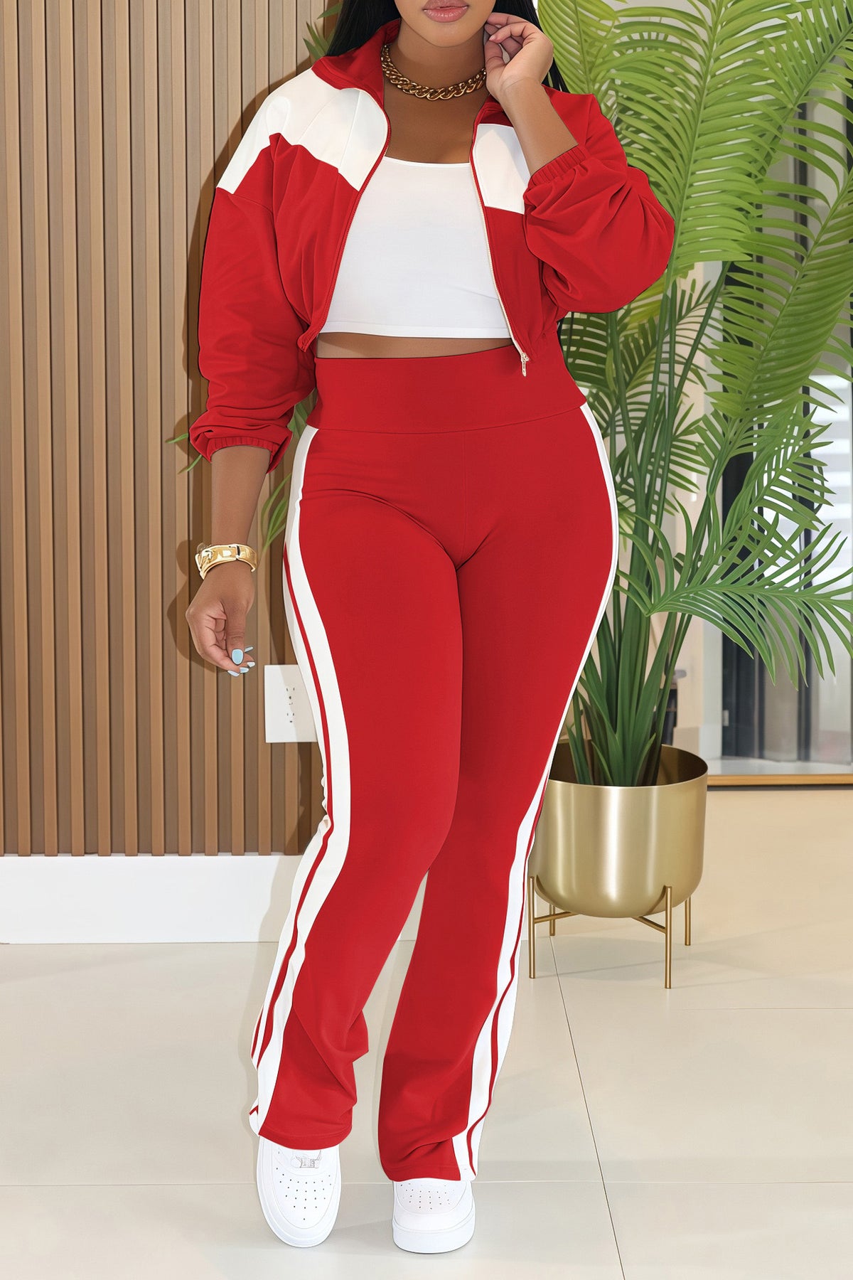 Colorblock Zip Up Jacket and Pants Set
